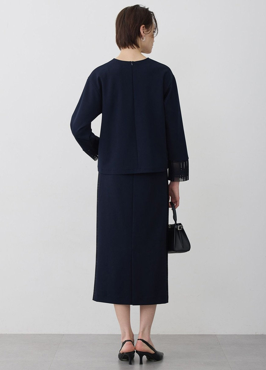 空蕾絲拼接直筒裙